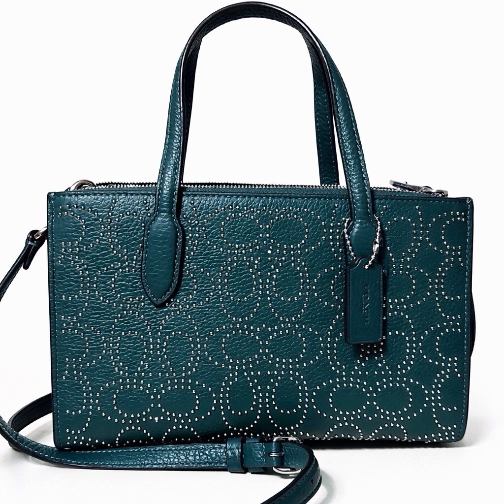 Coach Cx286 Nina Small Tote Emerald Studded Signature Rivets Nwt